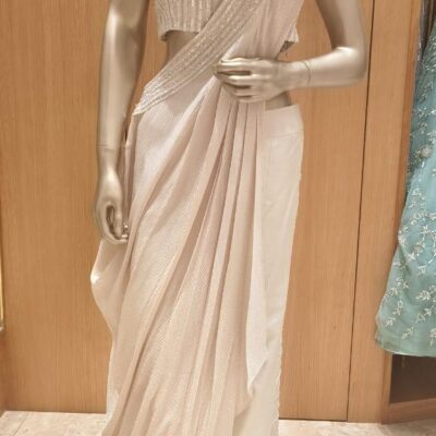 Off White Raw Silk Palazzo with Handwork Blouse & Detachable Dupatta – Indo Western Set