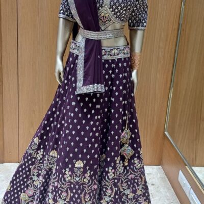 Wine Georgette Lehenga Choli with Full Sequins & Resham Work – Wedding Lehenga