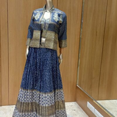Navy Blue Georgette Silk Indo western with Handwork  – Wedding wear