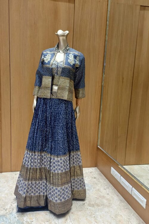 Navy Blue Georgette Silk Indo western with Handwork  – Wedding wear