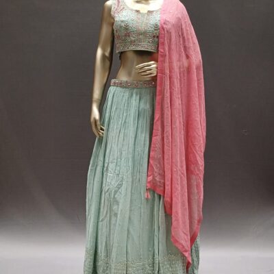 Sea Green Georgette Lehenga with Silk Handwork Blouse – Wedding Lehenga Collection