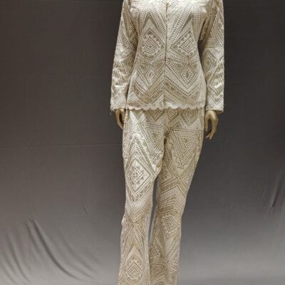 Ivory  Multi Net Co-Ord Set with Cutwork & Dupatta