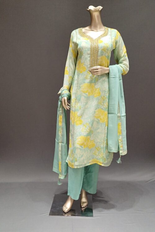 Sea Green Silk Suit Set with Matching Dupatta for Festival wear