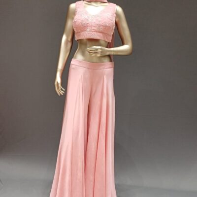 Peach Chiffon Crop Top Palazzo Set with Coordinated Dupatta