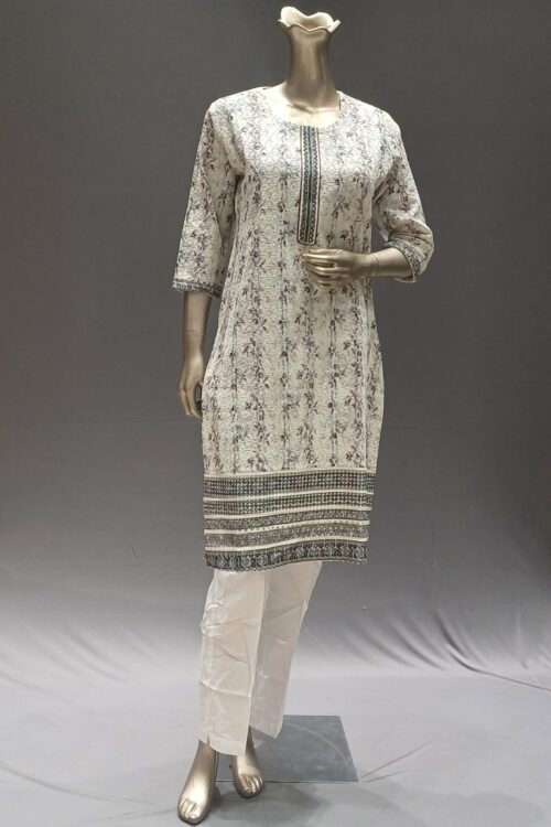 White Lakhnavi Cotton Kurti – Women Casual Wear