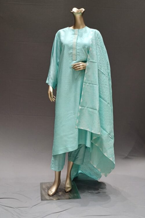 Sea Green Cotton Handwork Kurti with Pant and Dupatta – Daily & Festive Collection