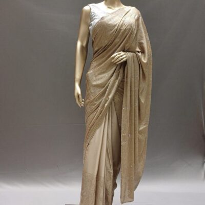 Gold Silk Stone Work Saree with Blouse – Festive Wear Saree