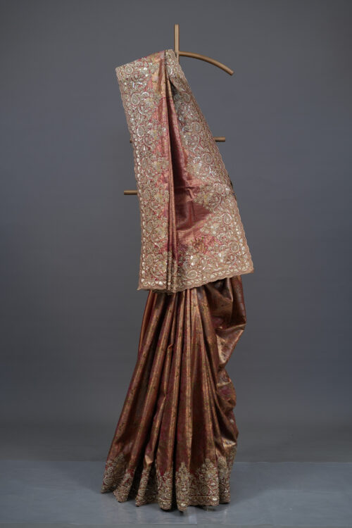 Rani Banarasi Silk Handwork Saree with Unstitched Blouse