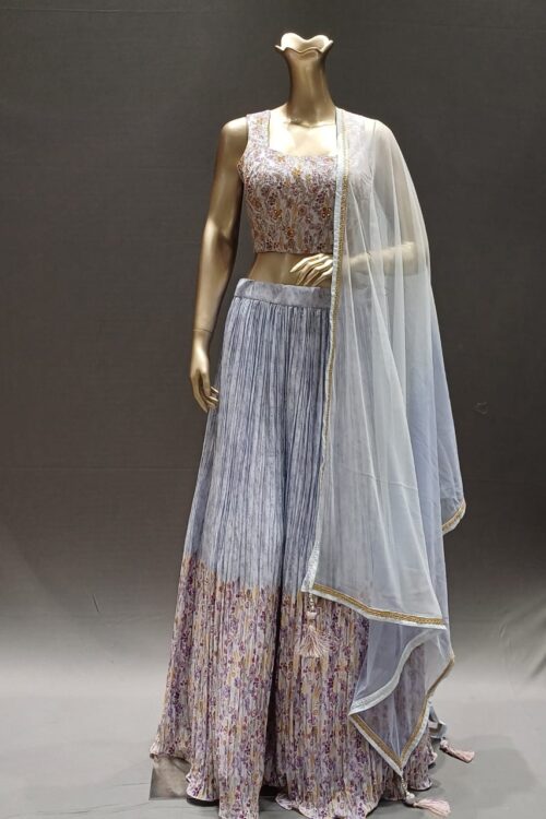 Lavender Silk Lehenga Choli with Kasab & Mirror Work – Wedding Lehenga