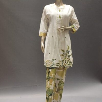 Cream Cotton Co-ord Set – Summer & Casual Designer Wear