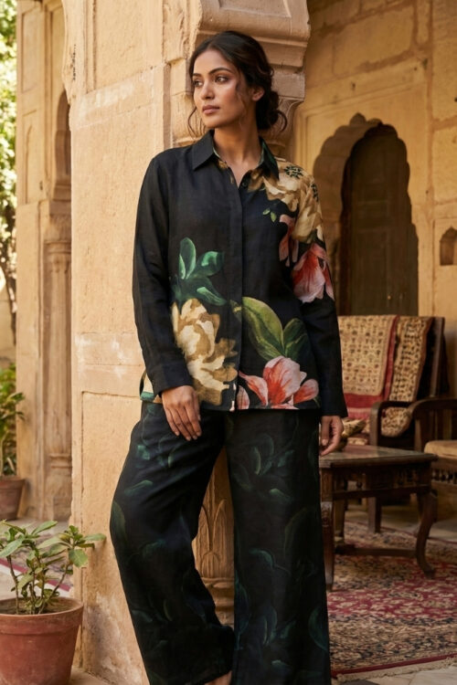 Black Rayon Printed Co-ord Set – Casual & Travel Friendly Set