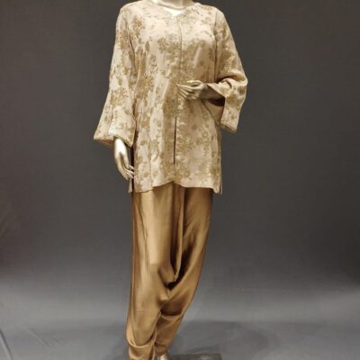 Golden Silk Dhoti Suit Set with Embroidery – Festive & Traditional Wear for Women