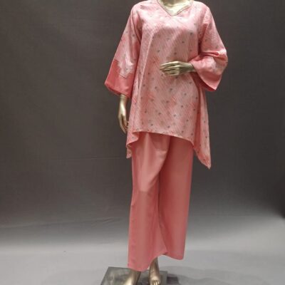 Pink Silk Tunic Suit with Pearl Embellishment  – Elegant Festive Dress