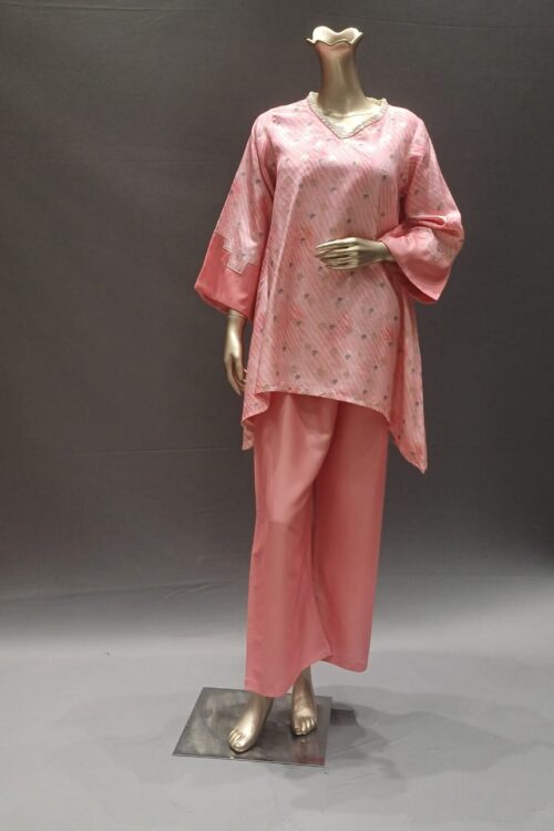 Pink Silk Tunic Suit with Pearl Embellishment  – Elegant Festive Dress
