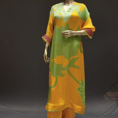 Yellow Silk Palazzo with Pista Printed Kurta – Casual Co-ord Set