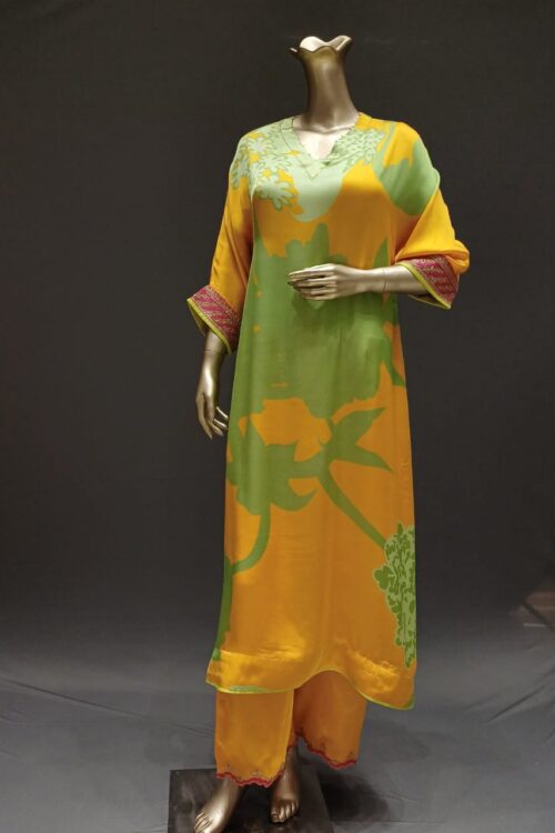 Yellow Silk Palazzo with Pista Printed Kurta – Casual Co-ord Set