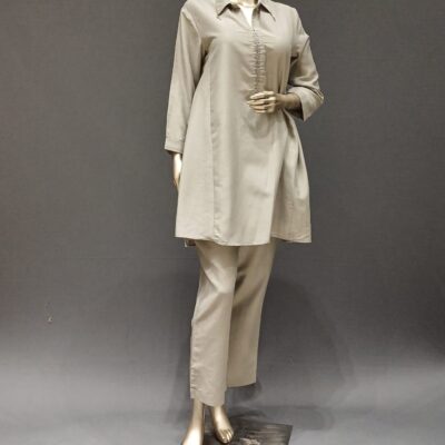 Grey Rayon Coord Set with Beads and Tassels – Boho Chic Look