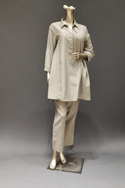 Grey Rayon Coord Set with Beads and Tassels – Boho Chic Look