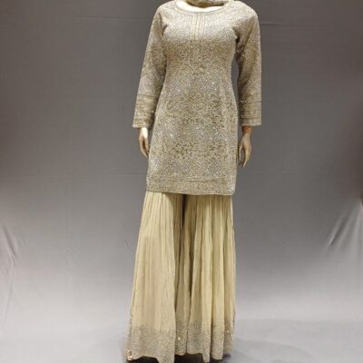 Olive Georgette Sharara with Handwork & Embroidery – Bridal & Festive Collection