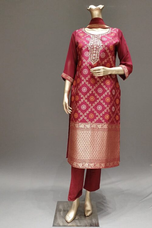 Maroon Banarasi Silk Suit Set with Elegant Pant & Dupatta for Festive Wear