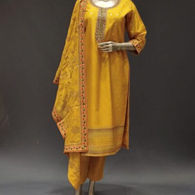 Yellow Silk Straight Suit Set with Dupatta & Pant, Festival Wear