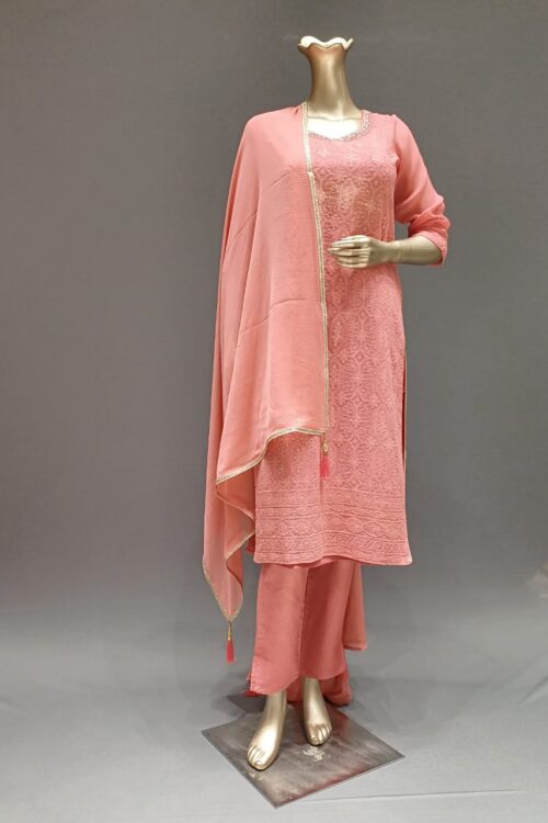 Pink Lakhnavi Kurti Set – Designer Pant & Dupatta for Ethnic Look