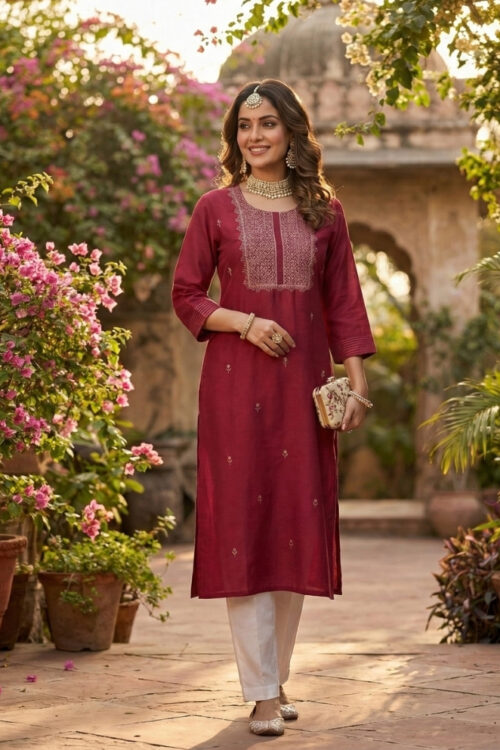 Rani Embroidered Silk Kurti – Ethnic Wear