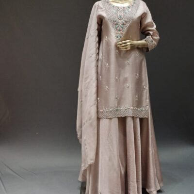 Mauve Silk Top and skirt with organza dupatto