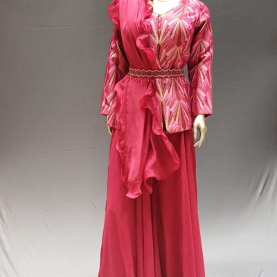 Designer Red Silk Top with Flared Palazzo & Ruffled Dupatta – Wedding & Party Wear