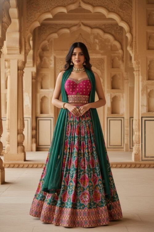 Multicolor Patola Print Silk Lehenga Choli with Dupatta