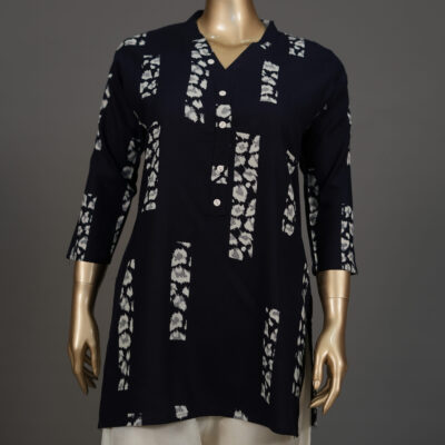 Navy Blue Printed Short Kurti – Trendy Rayon Ethnic Top