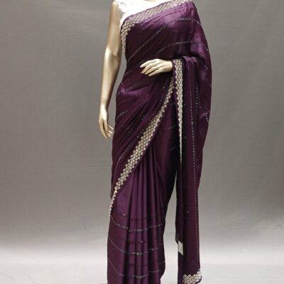 Purple Silk Stone Diamond Work Saree with Blouse – Party wear Saree Collection