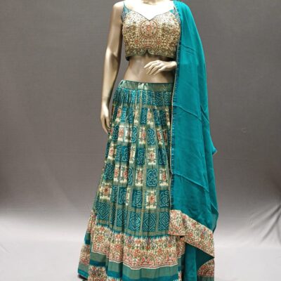 Multicolor Bandhej Printed Silk Lehenga Choli with Dupatta – Wedding wear