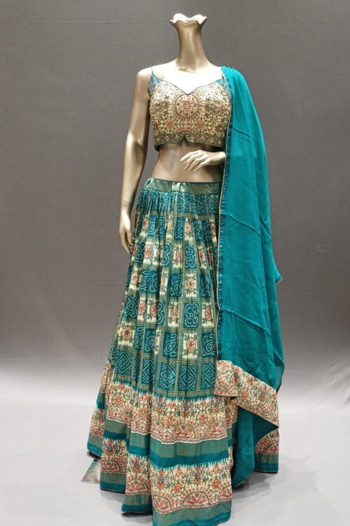 Multicolor Bandhej Printed Silk Lehenga Choli with Dupatta – Wedding wear