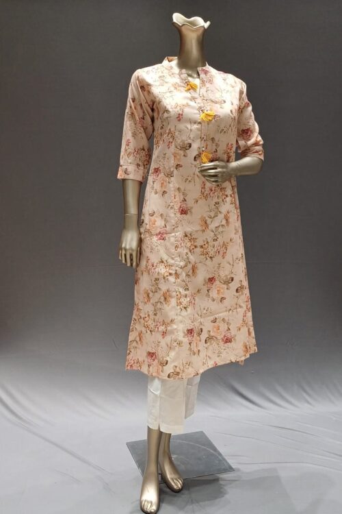 Peach Cotton Kurti with Pearl Embroidery – Casual Wear