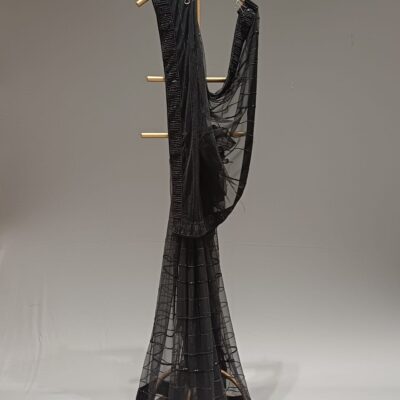 Black Net Designer Saree with Attached Blouse – Party & Festive Wear
