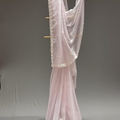 Lavender Glass Tissue Saree with Pearl Embroidery Border