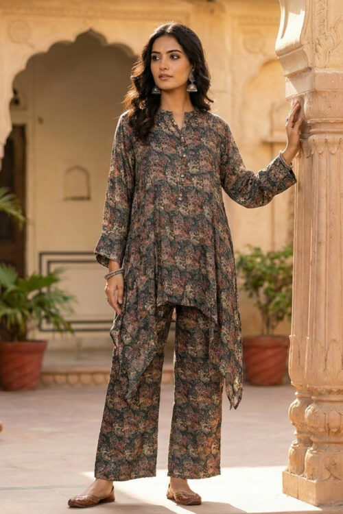 Printed Multi Grey Rayon Co-ord Set – Trendy Casual Wear