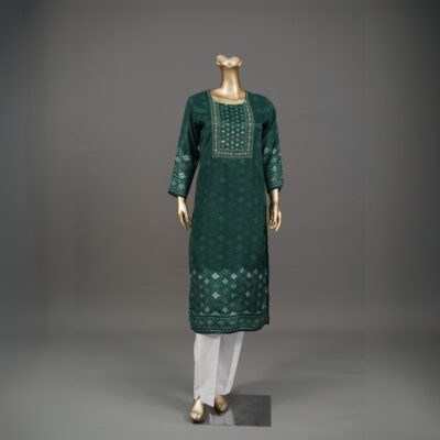 Bottle Green Silk Kurti with Beadwork