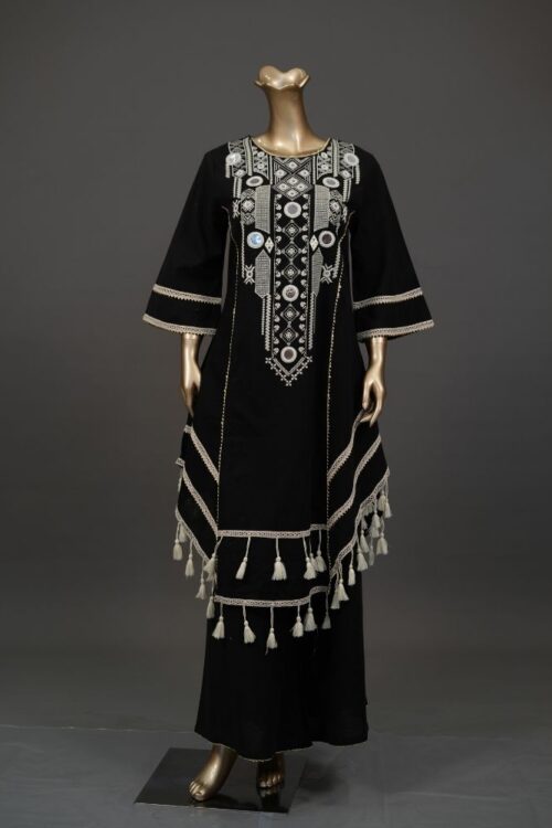 Black Cotton Palazzo with Embroidered Work – Festive Wear
