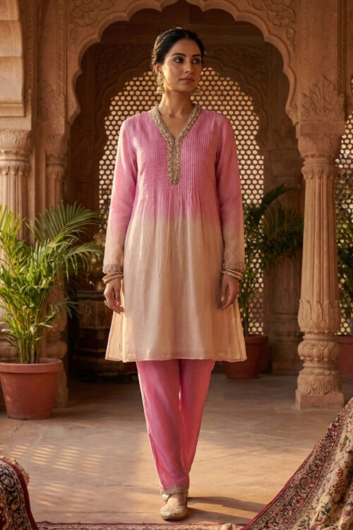 Pink Bliss Handcrafted Silk Satin Dress