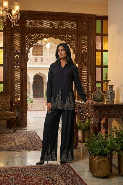 Black Rayon Printed Co-ord Set