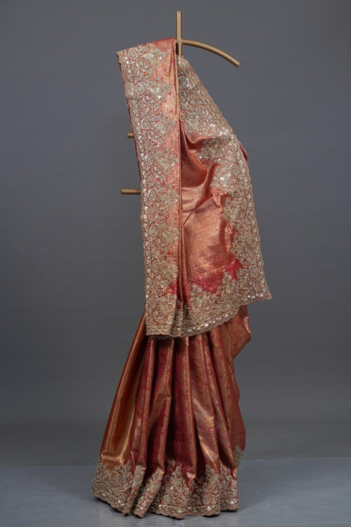 Red Banarasi Silk Handwork Saree with Unstitched Blouse