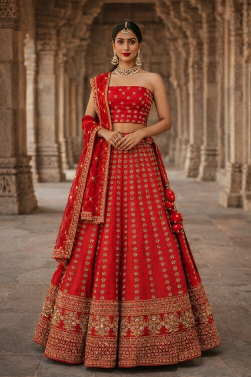 Red Silk Bridal Lehenga with Heavy Handwork & Double Dupatta
