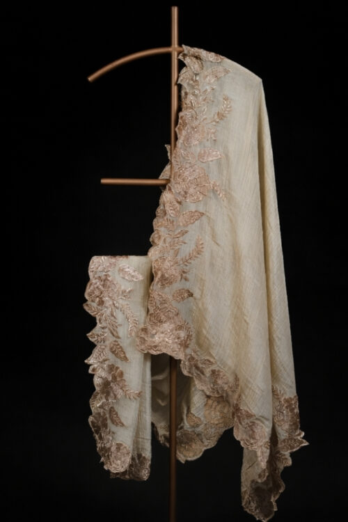 Ivory Tissue Dupatta with Golden Cutwork Lace Border