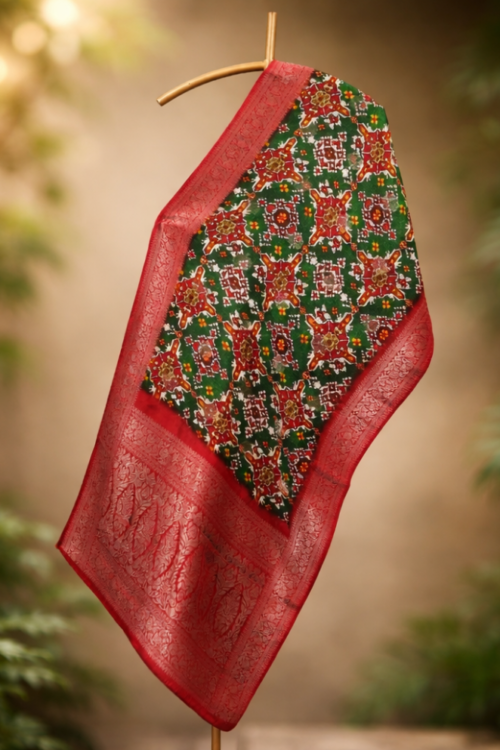 Green Multi-Color Patola Printed Dola Silk Dupatta