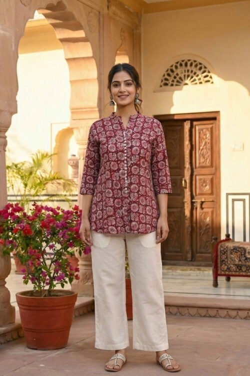 Maroon Reyon Short Kurti – Stylish Casual Ethnic Top