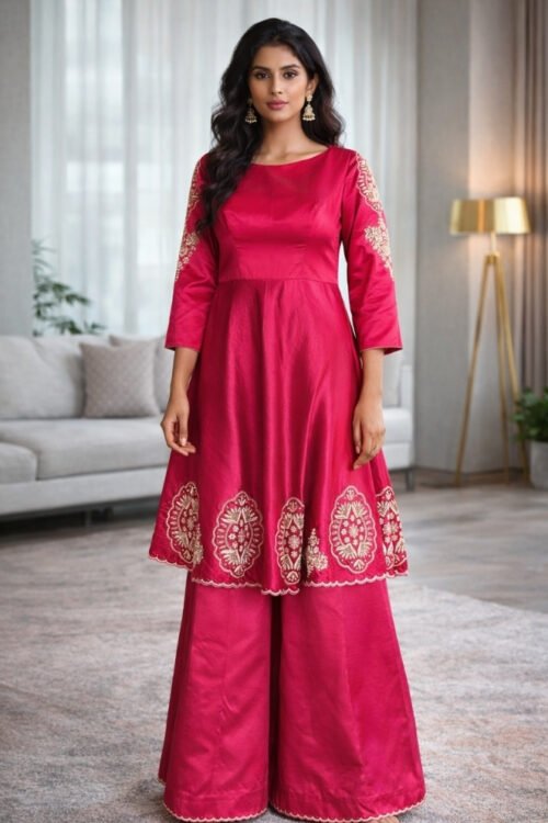 Rani Satin Anarkali Kurta with Palazzo Set
