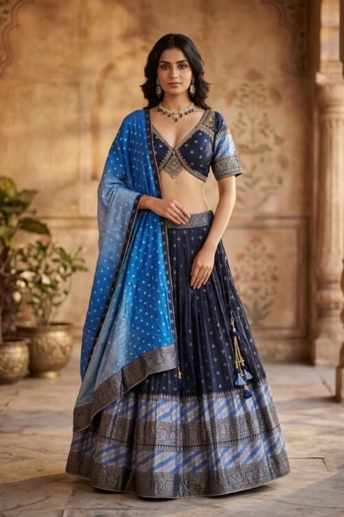 Blue Silk Lehenga with Ombre Dupatta